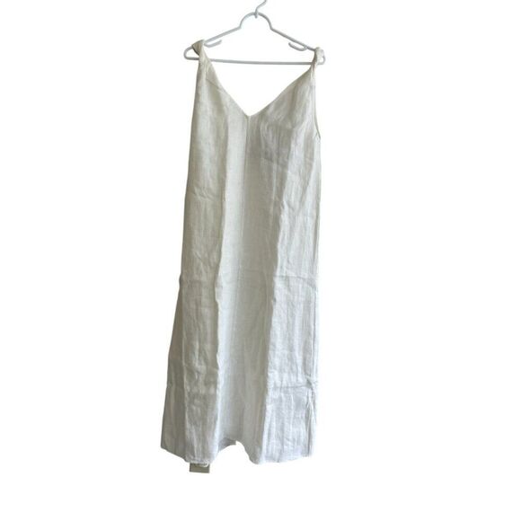 Massimo Dutti Womens Midi Dress M White Linen With Strap Details 6609/609 NWT - Picture 3 of 12